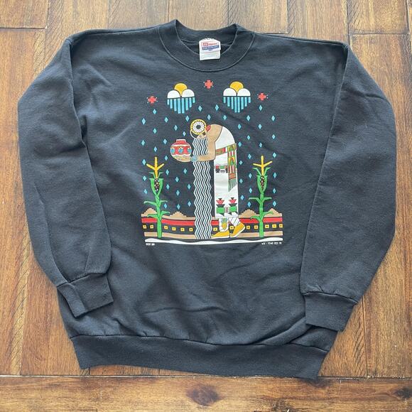 Vintage Tewa Tees Sweatshirt Mens Medium Black Desert Rain Crewneck Pullover 90s - Picture 2 of 8
